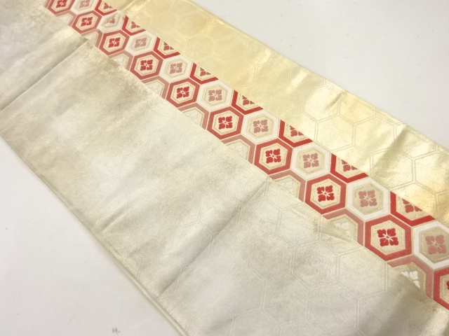 アンティーク　縞に花亀甲模様織出し袋帯（材料）